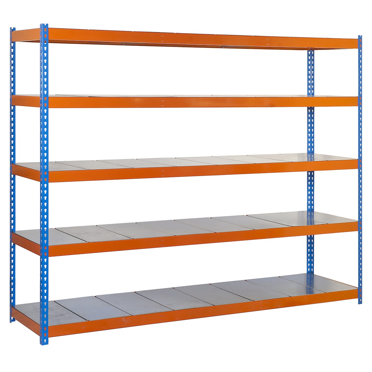 SimonRack Metallregal ohne Schrauben mit Simonforte -Metallschalen 5 Regale. Blau/Orange/Galva Farbe 2000x2400x750 mm Image