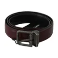 Dolce & Gabbana , Bordeaux Leather Belt with Brushed Buckle ,Brown male, Sizes: M