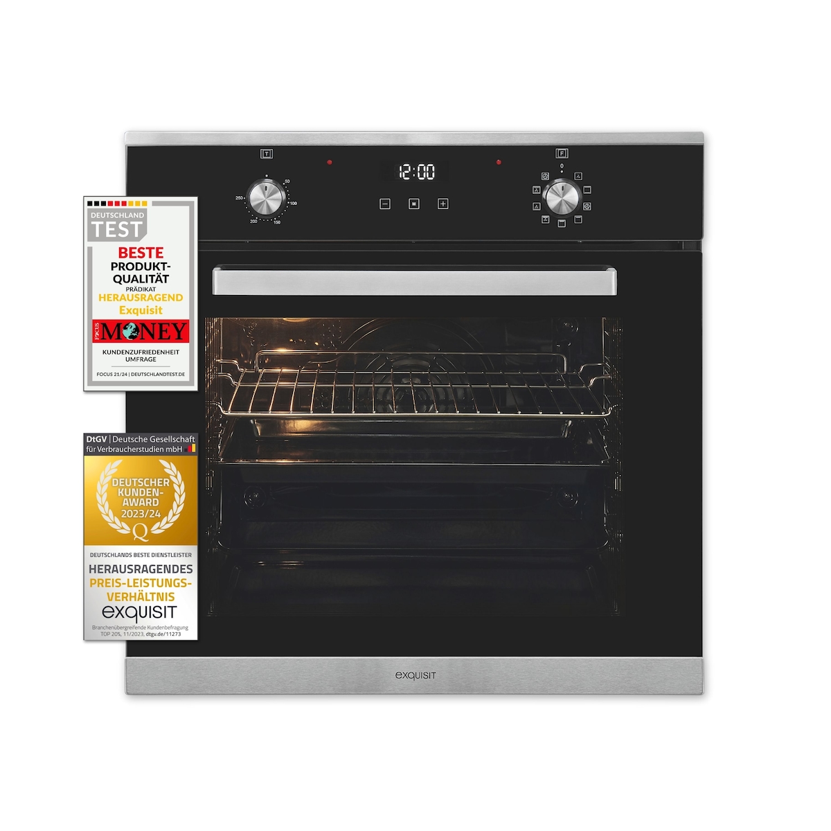Exquisit Einbaubackofen EBE76-9-H-020 inox | Energieeffizienzklasse A | 75,6 l Garraum | Einbaubackofen 60 cm Image