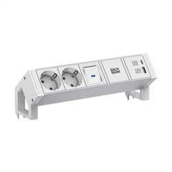 BACHMANN DESK2 ALU WHITE 2xCEE7/3 1xSchalter 1xUSB A/C 22W 0,2m Image