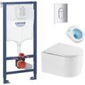 Grohe Pack WC Bâti-support + WC sans bride Tornado Quiet SAT Delano + Abattant softclose + Plaque