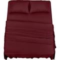 Polyester Microfibre Parure de lit (4 pièces, Bordeaux) - 1 Drap Housse 150x200cm, 1 Drap Plat