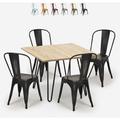 Ensemble table 80x80cm métal bois 4 chaises vintage de style Lix bar cuisine hedges light Couleur: