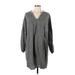 Old Navy Casual Dress - Shift V Neck 3/4 sleeves: Gray Dresses - Women's Size Large