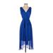 DKNY Casual Dress - Midi V Neck Sleeveless: Blue Print Dresses - Women's Size 4