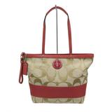 Coach Bags | Coach Signature Striped Tote Tote Bag F15112 Red Leatherjacquard Women | Color: Red | Size: Os