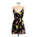 rue21 Casual Dress - Mini Plunge Sleeveless: Black Floral Dresses - Women's Size Medium