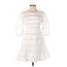 Lulus Casual Dress - Mini Crew Neck 3/4 sleeves: White Print Dresses - Women's Size Small