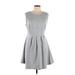 Monteau Casual Dress - A-Line Scoop Neck Sleeveless: Gray Print Dresses - Women's Size Large