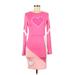 Shein Casual Dress - Bodycon Crew Neck Long sleeves: Pink Solid Dresses - New - Women's Size Medium