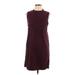 She + Sky Casual Dress - Mini Mock Sleeveless: Burgundy Print Dresses - Women's Size Large