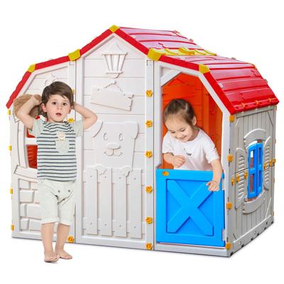 Costway Kids Playhouse Realistic Cottage Playhouse with Openable - See Details