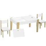 Qaba 3 Pcs Kids Table and Chair Set with Storage Under Tabletop, Activity Table and 2 Chairs, Kids Drawing Table