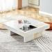 White Cocktail Table Square Coffee Table with Marble Pattern, Modern Sofa Table End Table with Stainless Steel Storage