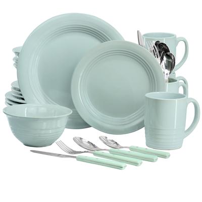 Martha Stewart 32 Piece Stoneware Dinnerware and Flatware Combo Set in Blue