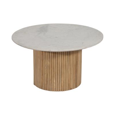 Sagebrook Home Mango Wood & Marble Accent Table with Reeded Base, MDF Support, and Contemporary Cylinder Design
