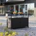 Outdoor Patio Black Wicker Bar Cart with Glass Top