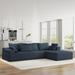 L-shaped Sectional Sofa Sets 2pc, Convertible Recliner Sofa w/ Pillows & Square Arm, Living Room Blue Chenille Modular Couch