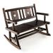 Gymax Outdoor Carbonized Wood Rocking Bench Double Rocking Chair for 2