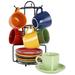 Gibson Home Color Cafe 13 Piece Espresso Cup and Saucer Set with Metal Rack in Assorted Colors