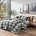3pc Full/ Queen Checked Reversible Comforter Set Charcoal Grey