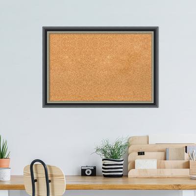 Theo Black Silver Wood Framed Natural Corkboard Bulletin Board