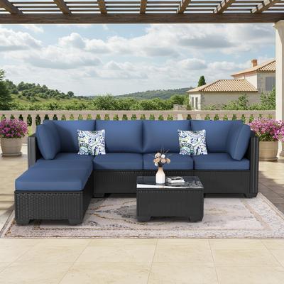 AECOJOY 7 Pieces Outdoor Sectional Sofa Wicker Rattan Conversation Set