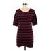 Teenplo Casual Dress - Shift Scoop Neck Short sleeves: Burgundy Print Dresses - Women's Size Medium