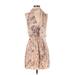 Haute Hippie Casual Dress - Mini Plunge Sleeveless: Tan Floral Dresses - Women's Size 0