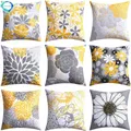 Juste de coussin imprimée double face pour canapé taie d'oreiller nordique jaune gris fleur