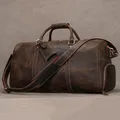 Sac de voyage en cuir véritable pour homme grande capacité sac polochon avec poche à chaussure