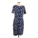 Lands' End Casual Dress - Sheath Crew Neck Short sleeves: Blue Floral Dresses - Women's Size 10