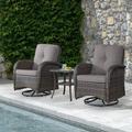 Red Barrel Studio® Gaetanino Swivel PE Wicker Rattan Outdoor Rocking Chairs Set w/ Side Table (2 chairs & 1 side table) in Gray | Wayfair