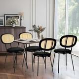 Bay Isle Home™ Anallese Side Chair Dining Chair w/ Rattan Back Set of 4 Faux Leather/Upholstered/Metal in Black | 31.5 H x 15.7 W x 20 D in | Wayfair