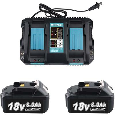 2X 18V 7.0Ah BL1860B Ersatz Akku für Makita mit LED-Akkuanzeige + Dual Port 4A Ladegerät für DC18RD