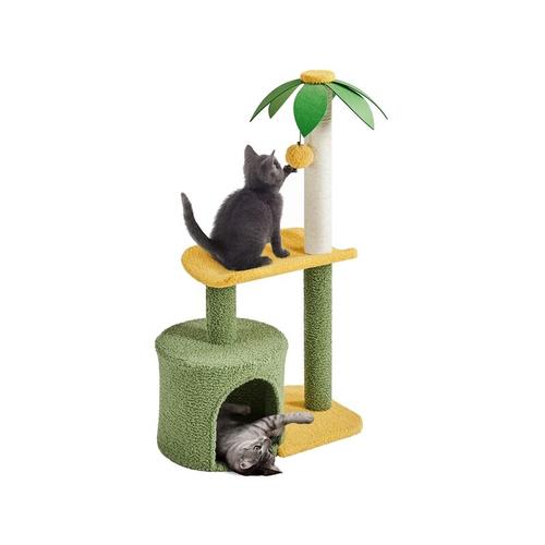Kokospalme Katzenbaum, 94 cm Moderner Kleiner Kratzbaum Kletterbaum für Kätzchen, mit Katzenhöhle