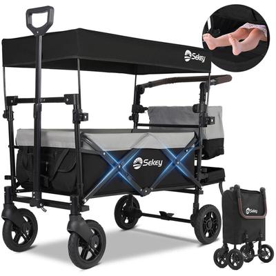Sekey - Bollerwagen Faltbar mit Dach 2 Kinder, Faltbarer Handwagen mit Schiebegriff und Image