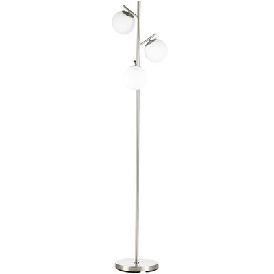 Stehlampe mit 3 Lampenschirmen aus Glas, E 27, Fußschalter, Silber + Weiß - Silber