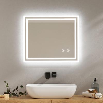 Badspiegel mit Touch 6500K LED-Beleuchtung eckig, Beschlagfrei, Helligkeit Einstellbar,