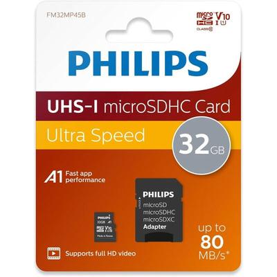 Micro sdhc / sdxc Karte + Adapter / 8GB, 16GB, 32GB, 64GB, 128GB 32GB - Philips Image