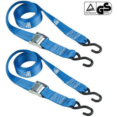 Spanngurt 2er Set - sg 307 - Blau - mit Klemmschloss und S-Haken - tüv geprüft - Zurrkraft 125 kg