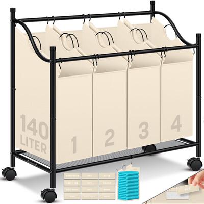 Wäschekorb Wäschesammler Wäschesortierer mit abnehmbaren Stofftaschen Wäschebox mit 12 Image