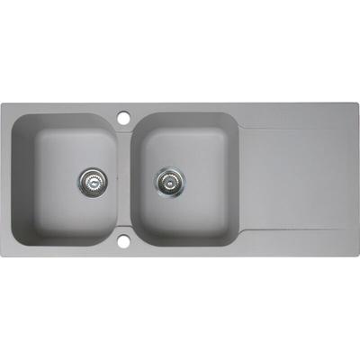 Lisse umkehrbare Spüle 2 Becken 1 Abtropfbecken aus grauem Kunstharz - Essebagno Image