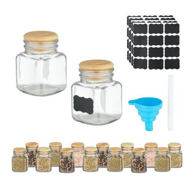 Relaxdays - Gewürzgläser 16er Set, eckig, Gewürzdosen Glas, 100 ml, mit Etiketten, Stift &