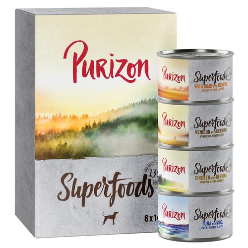 Purizon Superfoods 6 x 140 g pour chien - lot mixte (2 x poulet, 2 x thon, 1 x sanglier, 1 x gibier)