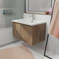 Mobile da bagno a sospendere 80cm Finitura Legno Chiaro - 2 porte - Lavabo Bianco - elementary