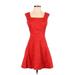 BCBG Paris Cocktail Dress - A-Line Square Sleeveless: Red Solid Dresses - Women's Size 2