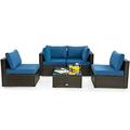 5PCS Patio Rattan Furniture Set Cushioned Sofa Chair Coffee Table HW67243