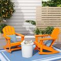 (2 pack) Westintrends Malibu Rocking Chair Outdoor All Weather Resistant Poly Lumber Classic Porch Rocker Chair 350 lbs Support Patio Lawn Plastic Adirondack Chair Orange