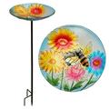 Alpine Corporation 10 Glass Stake Birdbath w/ Flowers and Bee